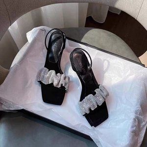 Alexander Wang Rhinestones square head strappy stiletto heels and sandals